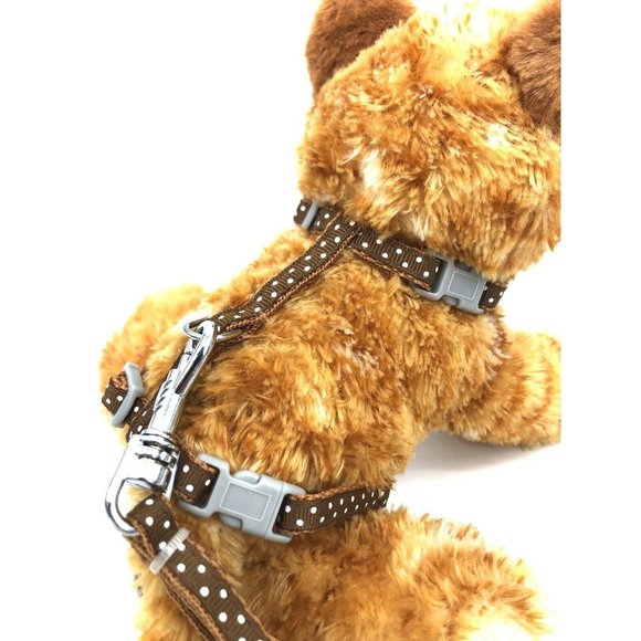 Small Pet Cat Dog Adjustable Harness & Leash Safety Walking Lead Brown Polka Dot - Picture 3 of 7
